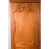 Dutch Colonial 19th Century Teak Wood Cabinet with Carved Panels and Shelves