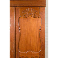 Dutch Colonial 19th Century Teak Wood Cabinet with Carved Panels and Shelves