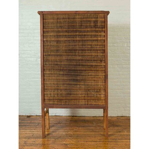 Indonesian Cabinet with Rattan Doors, Drawers and Fretwork Sliding Panels-YN6553-10. Asian & Chinese Furniture, Art, Antiques, Vintage Home Décor for sale at FEA Home