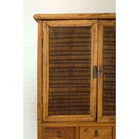 Indonesian Cabinet with Rattan Doors, Drawers and Fretwork Sliding Panels