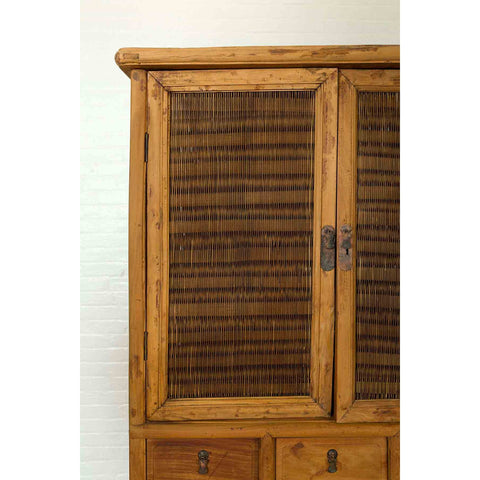 Indonesian Cabinet with Rattan Doors, Drawers and Fretwork Sliding Panels-YN6553-6. Asian & Chinese Furniture, Art, Antiques, Vintage Home Décor for sale at FEA Home