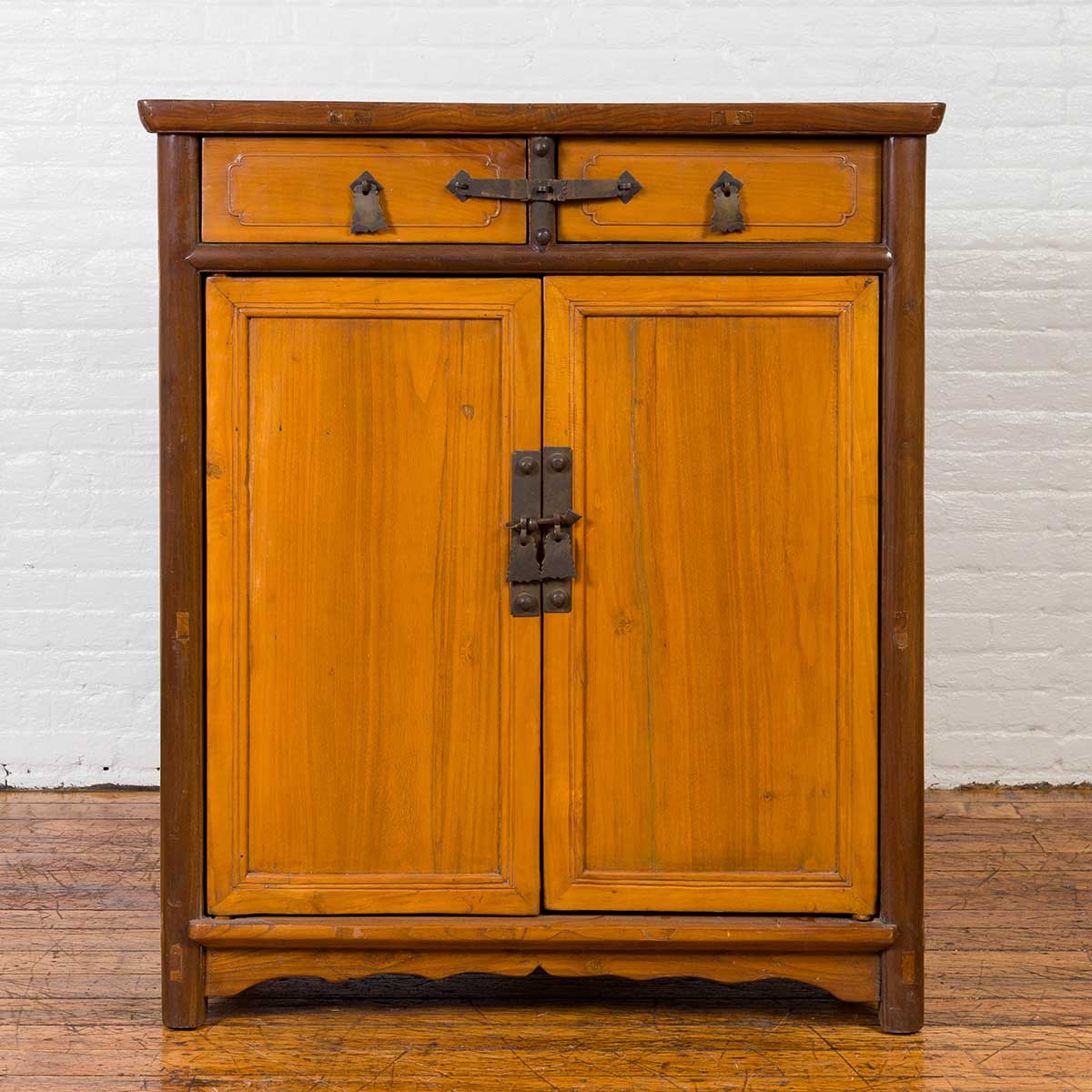 Chinese Antique Elm Two-Toned Cabinet with Cut Bronze Hardware and Yellow Patina-2. Asian & Chinese Furniture, Art, Antiques, Vintage Home Décor for sale at FEA Home