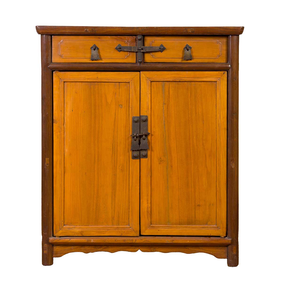 Chinese Antique Elm Two-Toned Cabinet with Cut Bronze Hardware and Yellow Patina-1. Asian & Chinese Furniture, Art, Antiques, Vintage Home Décor for sale at FEA Home