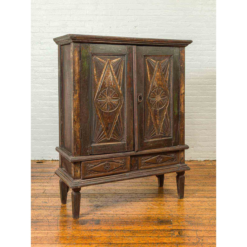 19th Century Indonesian Wooden Cabinet with Doors, Drawers and Carved Medallions-YN6562-7. Asian & Chinese Furniture, Art, Antiques, Vintage Home Décor for sale at FEA Home