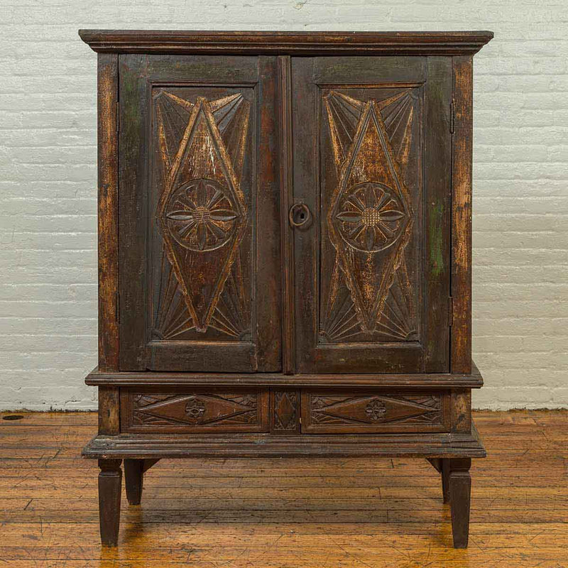 19th Century Indonesian Wooden Cabinet with Doors, Drawers and Carved Medallions-YN6562-2. Asian & Chinese Furniture, Art, Antiques, Vintage Home Décor for sale at FEA Home