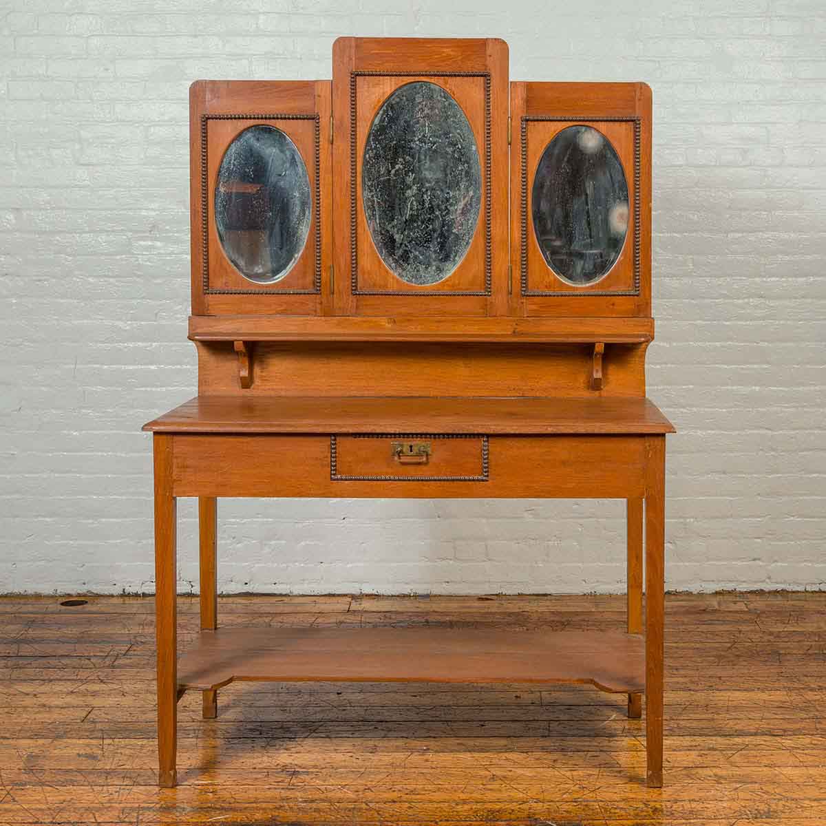 Vintage Woman's Vanity with Mirrored Panels, Single Drawer and Lower Shelf-2. Asian & Chinese Furniture, Art, Antiques, Vintage Home Décor for sale at FEA Home