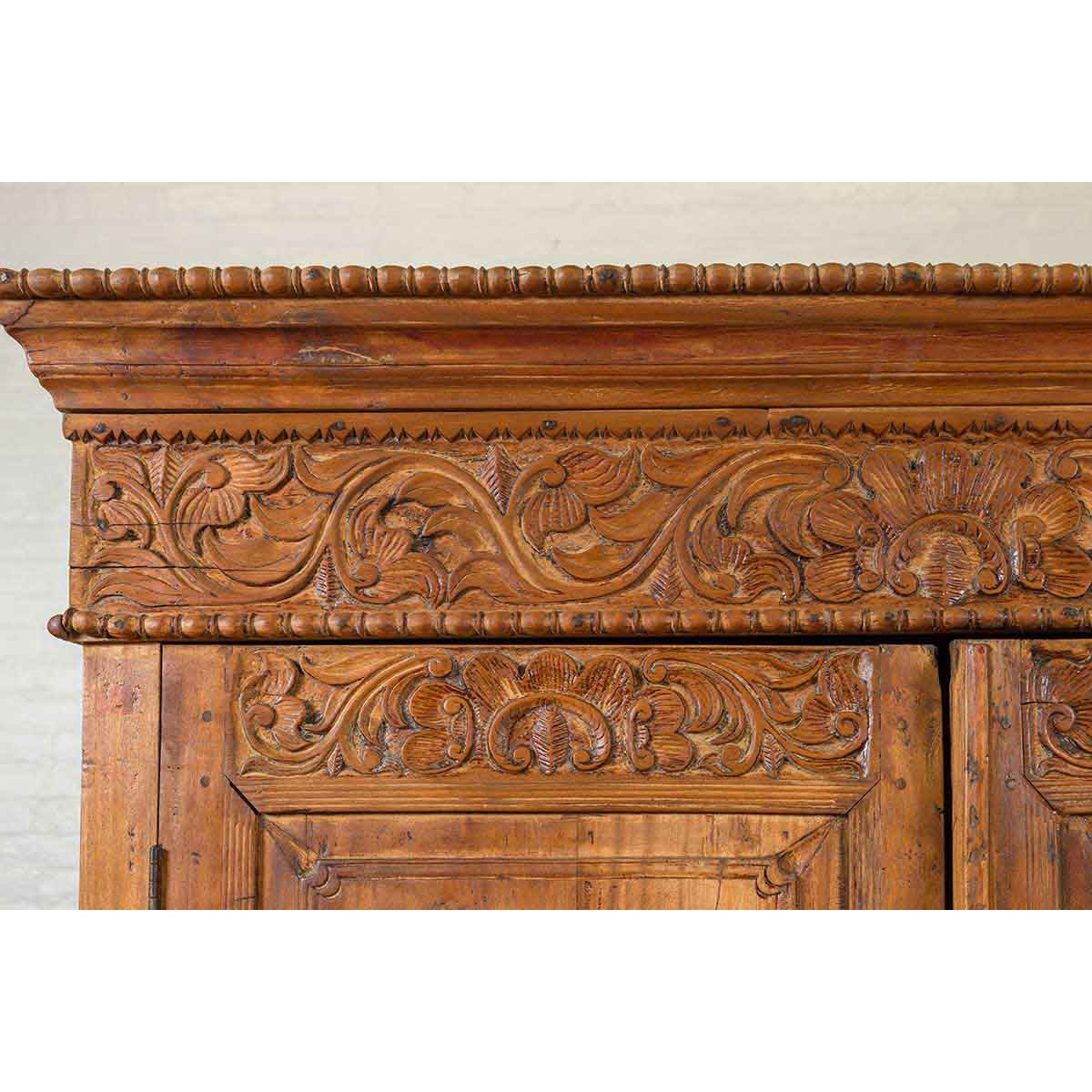 Indian 19th Century Tall Cabinet with Carved Scrolling Foliage and Beaded Motifs-5. Asian &amp; Chinese Furniture, Art, Antiques, Vintage Home Décor for sale at FEA Home