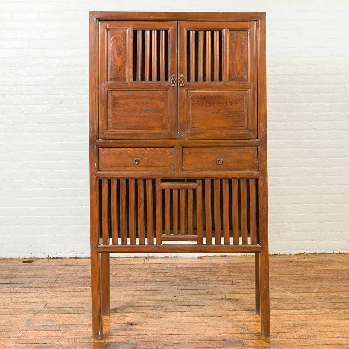 Chinese Vintage Cabinet with Fretwork Design, Doors and Drawers-2. Asian & Chinese Furniture, Art, Antiques, Vintage Home Décor for sale at FEA Home