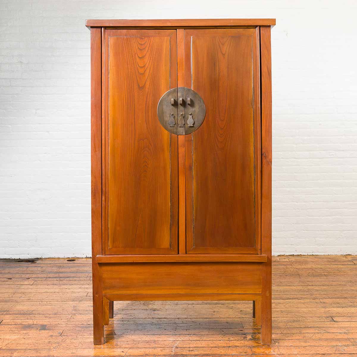 Chinese Qing Dynasty Elmwood Cabinet with Bronze Medallion and Inner Drawers-2. Asian & Chinese Furniture, Art, Antiques, Vintage Home Décor for sale at FEA Home