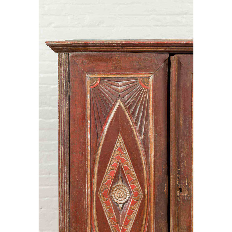 Antique Indonesian Wooden Cabinet with Carved and Painted Geometric Motifs-YN6582-5. Asian & Chinese Furniture, Art, Antiques, Vintage Home Décor for sale at FEA Home