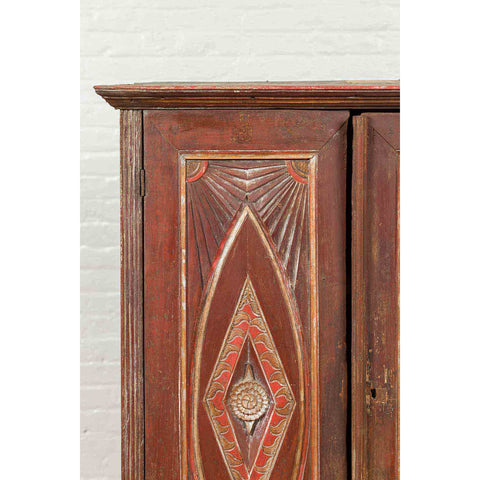 Antique Indonesian Wooden Cabinet with Carved and Painted Geometric Motifs-YN6582-5. Asian & Chinese Furniture, Art, Antiques, Vintage Home Décor for sale at FEA Home