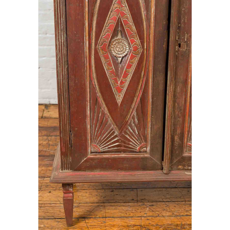 Antique Indonesian Wooden Cabinet with Carved and Painted Geometric Motifs-YN6582-10. Asian & Chinese Furniture, Art, Antiques, Vintage Home Décor for sale at FEA Home