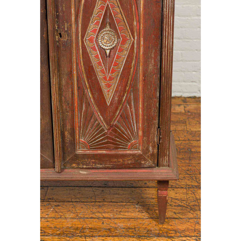 Antique Indonesian Wooden Cabinet with Carved and Painted Geometric Motifs-YN6582-11. Asian & Chinese Furniture, Art, Antiques, Vintage Home Décor for sale at FEA Home