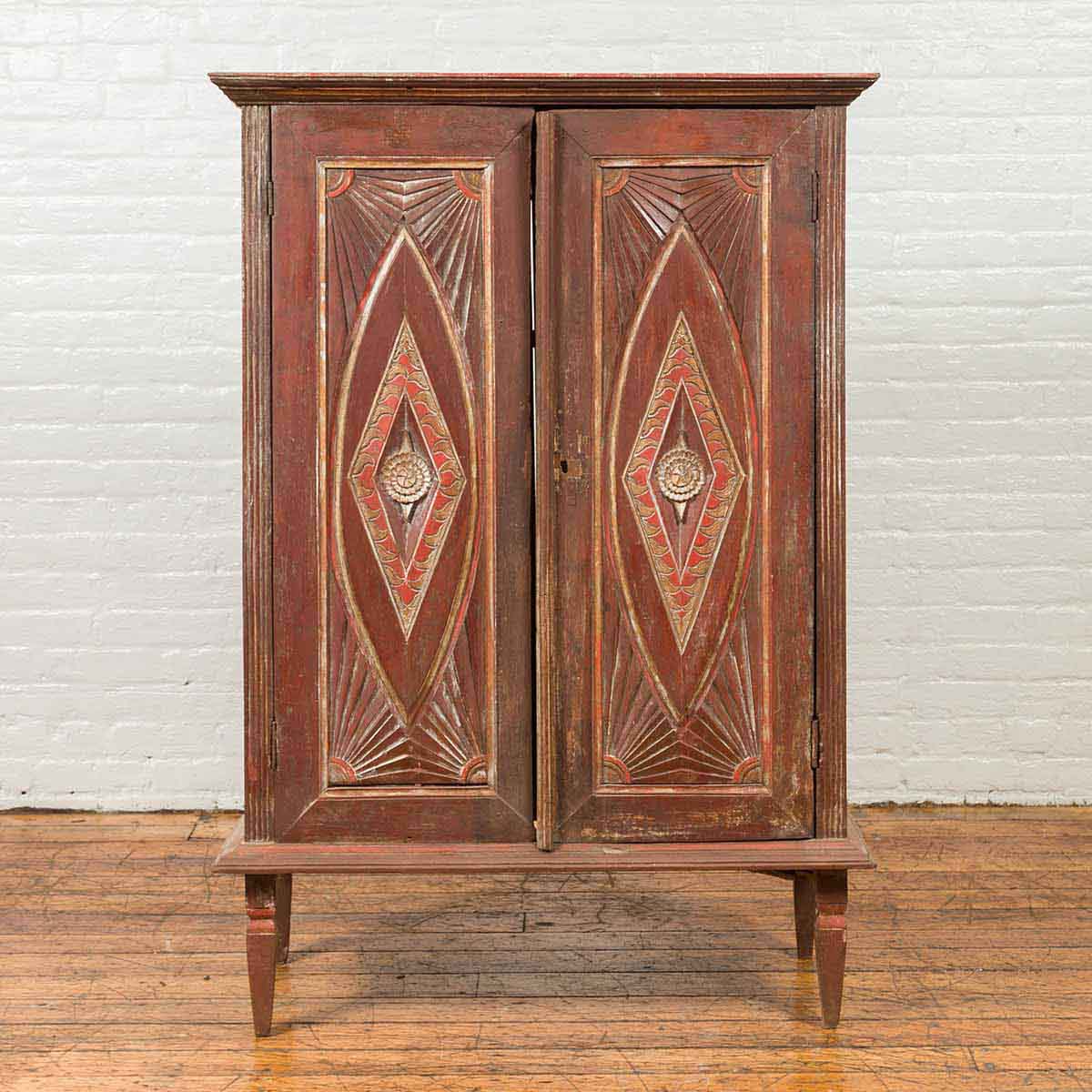 Antique Indonesian Wooden Cabinet with Carved and Painted Geometric Motifs-2. Asian & Chinese Furniture, Art, Antiques, Vintage Home Décor for sale at FEA Home