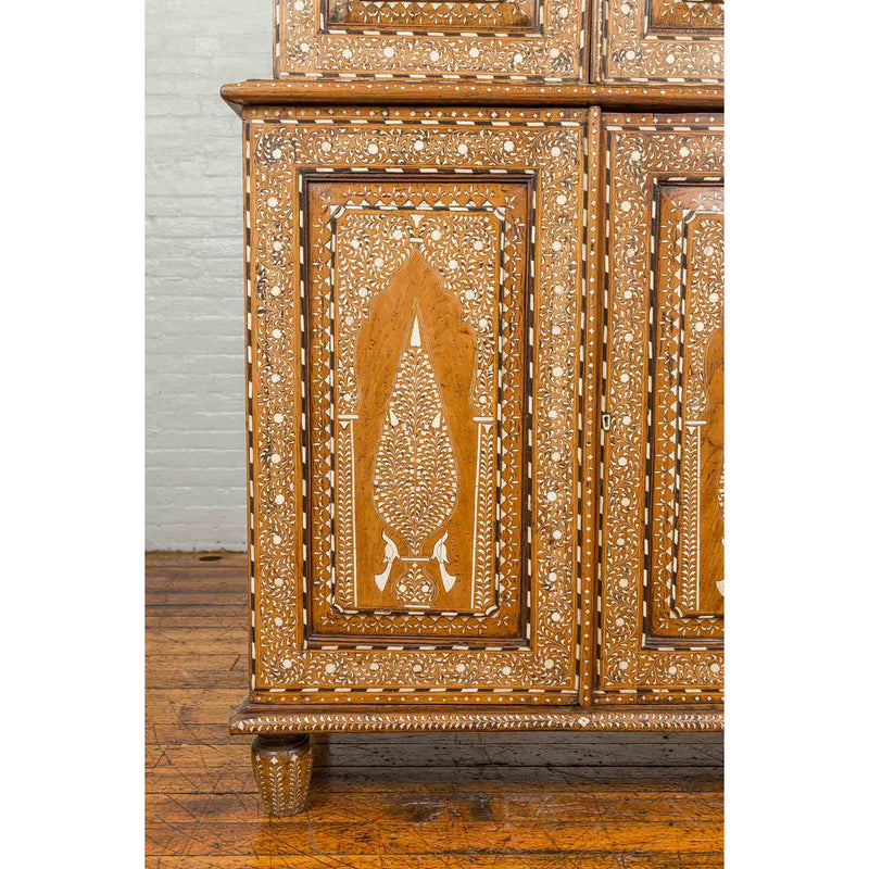 Vintage Anglo Indian Sheesham Wood Wardrobe Cabinet with Bone Inlay and Birds-YN6586-9. Asian & Chinese Furniture, Art, Antiques, Vintage Home Décor for sale at FEA Home