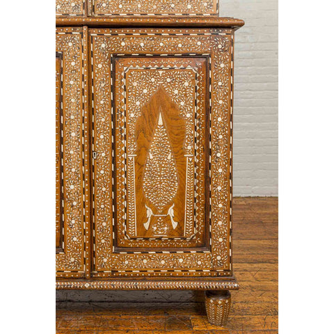 Vintage Anglo Indian Sheesham Wood Wardrobe Cabinet with Bone Inlay and Birds-YN6586-10. Asian & Chinese Furniture, Art, Antiques, Vintage Home Décor for sale at FEA Home