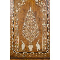 Vintage Anglo Indian Sheesham Wood Wardrobe Cabinet with Bone Inlay and Birds