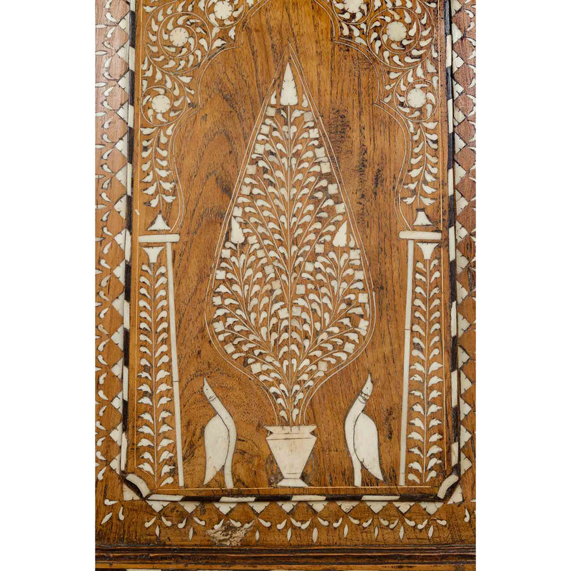 Vintage Anglo Indian Sheesham Wood Wardrobe Cabinet with Bone Inlay and Birds-YN6586-14. Asian & Chinese Furniture, Art, Antiques, Vintage Home Décor for sale at FEA Home