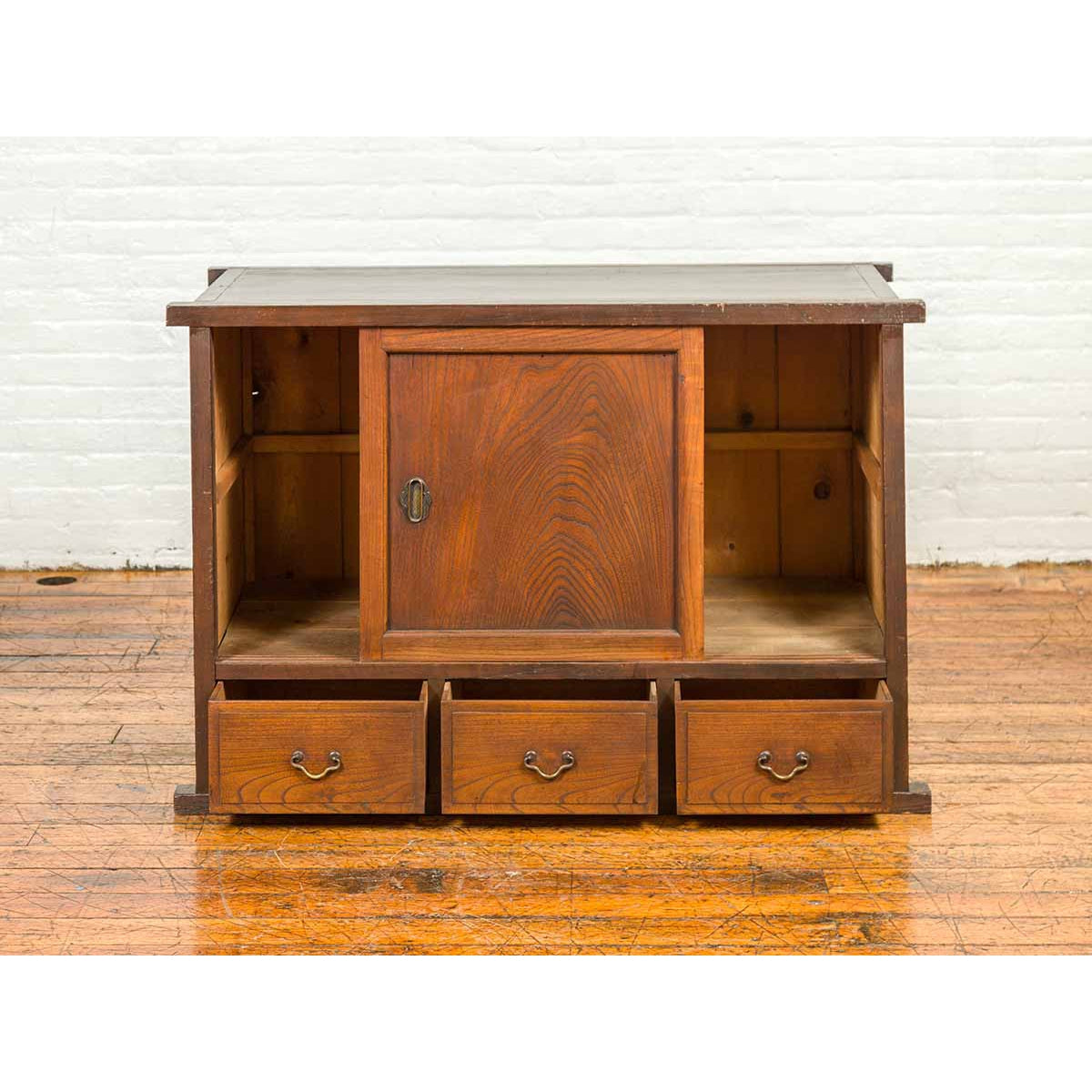 Japanese 19th Century Keyaki Wood Buffet with Sliding Doors and Three Drawers-5. Asian &amp; Chinese Furniture, Art, Antiques, Vintage Home Décor for sale at FEA Home