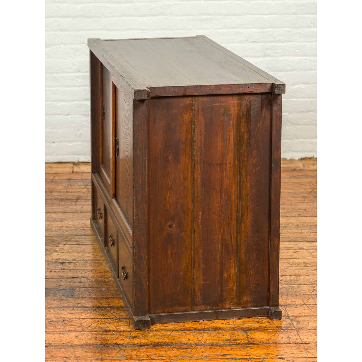 Japanese 19th Century Keyaki Wood Buffet with Sliding Doors and Three Drawers-10. Asian &amp; Chinese Furniture, Art, Antiques, Vintage Home Décor for sale at FEA Home