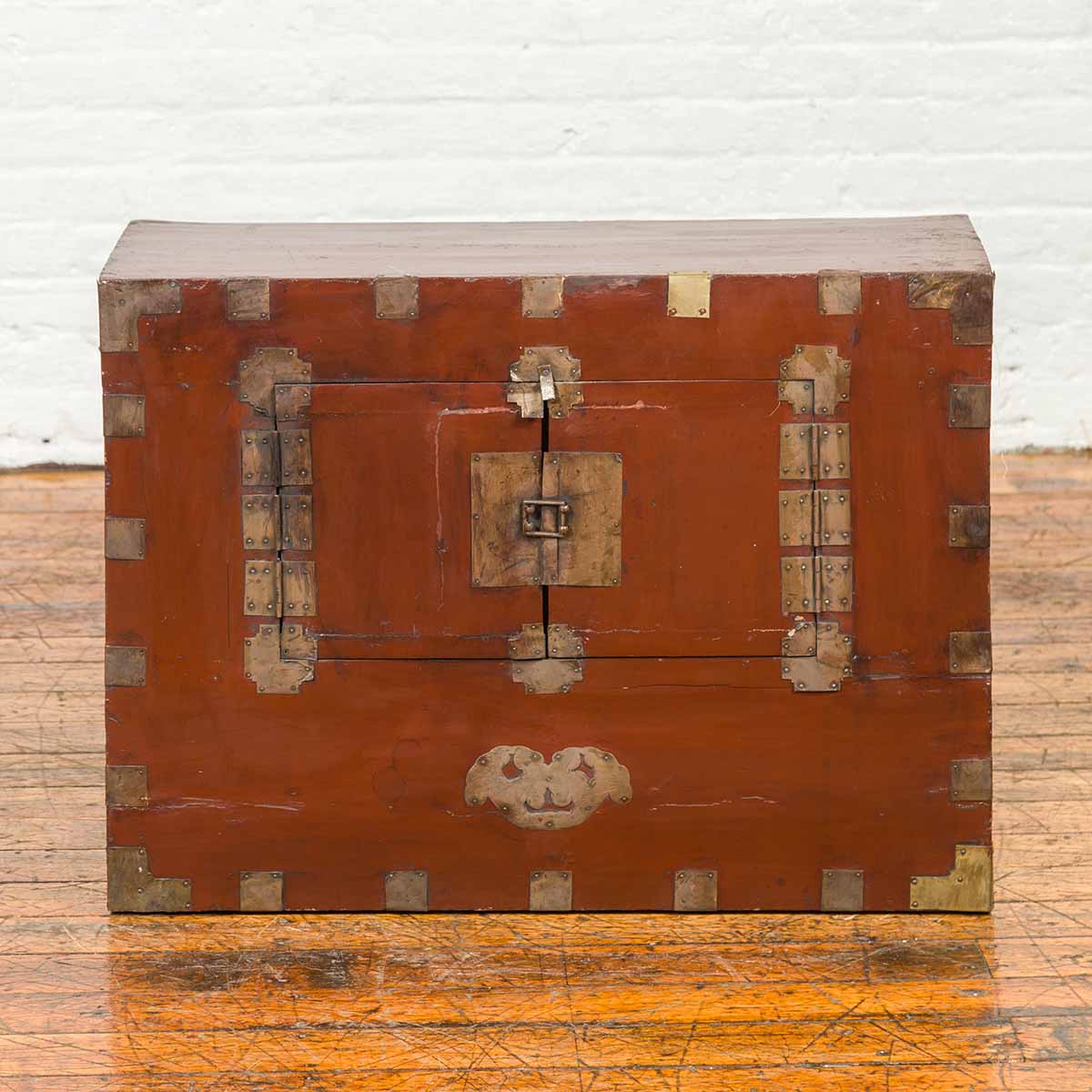 Korean Early 20th Century Chest with Double Doors and Traditional Brass Hardware-2. Asian & Chinese Furniture, Art, Antiques, Vintage Home Décor for sale at FEA Home