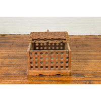 Rustic Indian Antique Food Box with Pierced Star Motifs and Bracketed Plinth