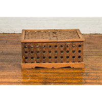 Rustic Indian Antique Food Box with Pierced Star Motifs and Bracketed Plinth