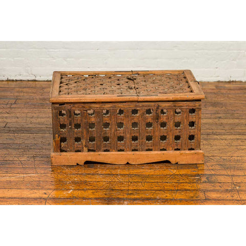 Rustic Indian Antique Food Box with Pierced Star Motifs and Bracketed Plinth-YN6623-3. Asian & Chinese Furniture, Art, Antiques, Vintage Home Décor for sale at FEA Home