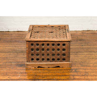 Rustic Indian Antique Food Box with Pierced Star Motifs and Bracketed Plinth