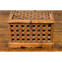 Rustic Indian Antique Food Box with Pierced Star Motifs and Bracketed Plinth