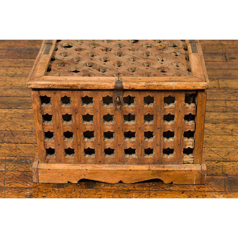 Rustic Indian Antique Food Box with Pierced Star Motifs and Bracketed Plinth-YN6623-9. Asian & Chinese Furniture, Art, Antiques, Vintage Home Décor for sale at FEA Home