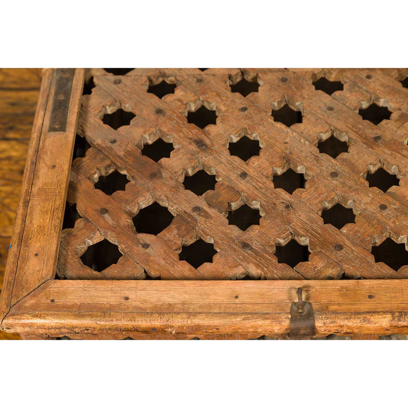 Rustic Indian Antique Food Box with Pierced Star Motifs and Bracketed Plinth-YN6623-6. Asian & Chinese Furniture, Art, Antiques, Vintage Home Décor for sale at FEA Home