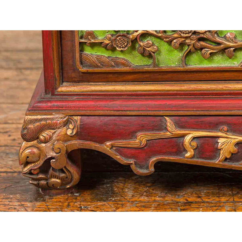 19th Century Madurese Polychrome Three-Drawer Dresser with Carved Floral Motif-YN6628-10. Asian & Chinese Furniture, Art, Antiques, Vintage Home Décor for sale at FEA Home
