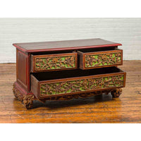 19th Century Madurese Polychrome Three-Drawer Dresser with Carved Floral Motif