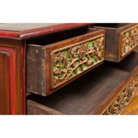 19th Century Madurese Polychrome Three-Drawer Dresser with Carved Floral Motif