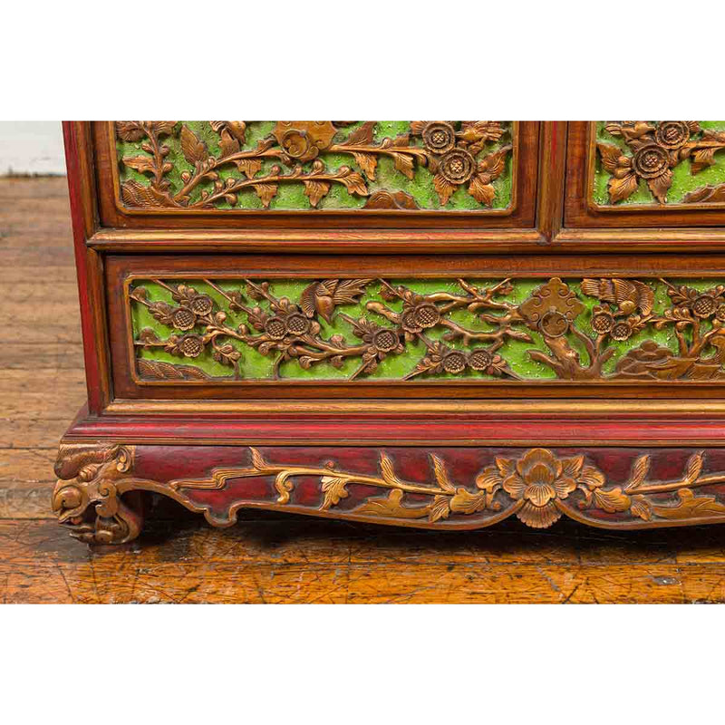 19th Century Madurese Polychrome Three-Drawer Dresser with Carved Floral Motif-YN6628-12. Asian & Chinese Furniture, Art, Antiques, Vintage Home Décor for sale at FEA Home