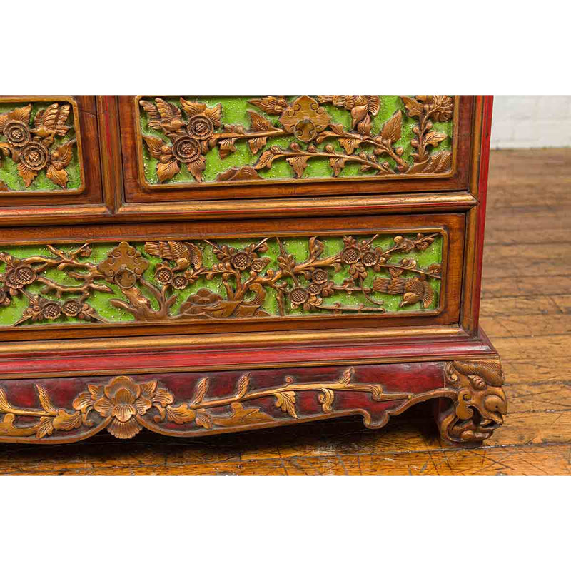 19th Century Madurese Polychrome Three-Drawer Dresser with Carved Floral Motif-YN6628-9. Asian & Chinese Furniture, Art, Antiques, Vintage Home Décor for sale at FEA Home