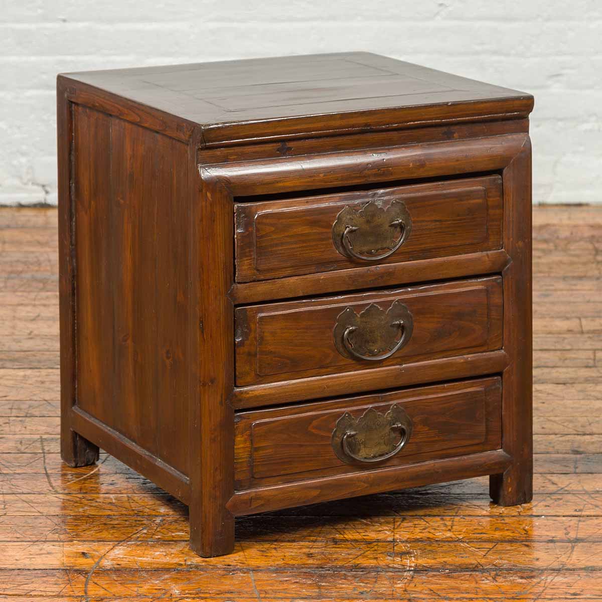 Vintage Chinese Side Chest with Three-Drawers and Traditional Hardware-2. Asian & Chinese Furniture, Art, Antiques, Vintage Home Décor for sale at FEA Home