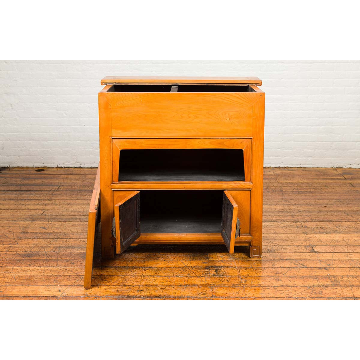 Chinese Vintage Natural Elmwood Console Cabinet with Removable Top and Doors-11. Asian &amp; Chinese Furniture, Art, Antiques, Vintage Home Décor for sale at FEA Home