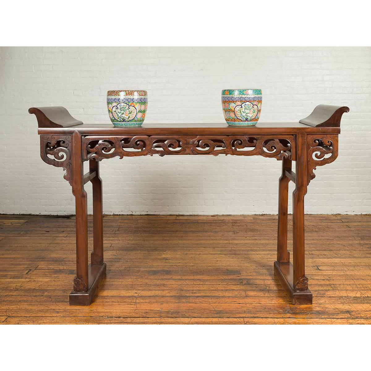 Large Chinese Qing Dynasty Everted Flange Altar Console Table with Carved Apron-3. Asian &amp; Chinese Furniture, Art, Antiques, Vintage Home Décor for sale at FEA Home