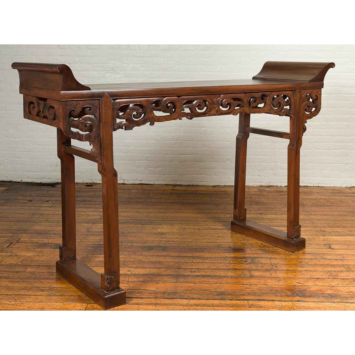 Large Chinese Qing Dynasty Everted Flange Altar Console Table with Carved Apron-4. Asian &amp; Chinese Furniture, Art, Antiques, Vintage Home Décor for sale at FEA Home