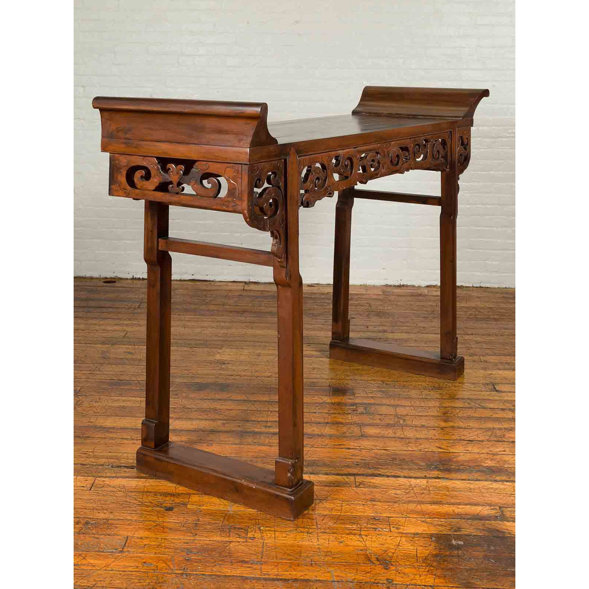 Large Chinese Qing Dynasty Everted Flange Altar Console Table with Carved Apron-8. Asian &amp; Chinese Furniture, Art, Antiques, Vintage Home Décor for sale at FEA Home