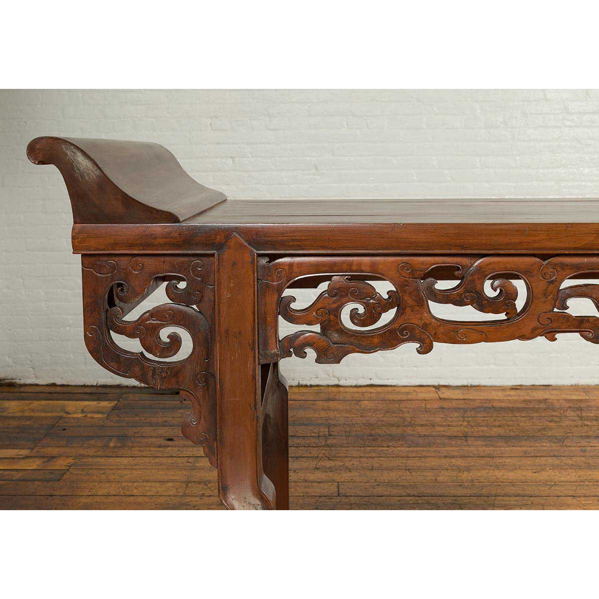 Large Chinese Qing Dynasty Everted Flange Altar Console Table with Carved Apron-7. Asian &amp; Chinese Furniture, Art, Antiques, Vintage Home Décor for sale at FEA Home