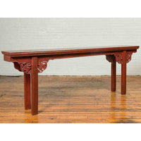 Ming Dynasty Style Chinese Elm Sang de Bœuf Console Table with Carved Apron