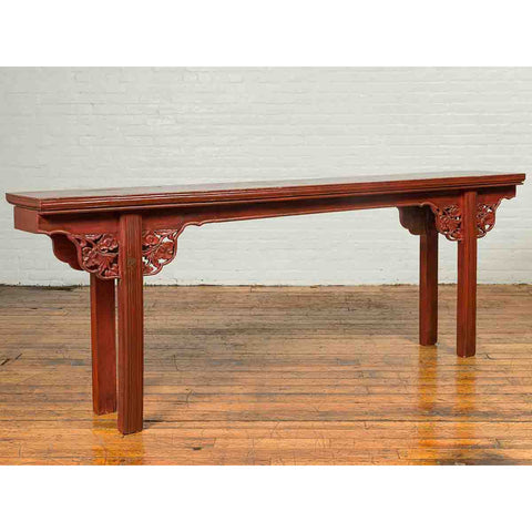 Ming Dynasty Style Chinese Elm Sang de Bœuf Console Table with Carved Apron-YN6658-5. Asian & Chinese Furniture, Art, Antiques, Vintage Home Décor for sale at FEA Home