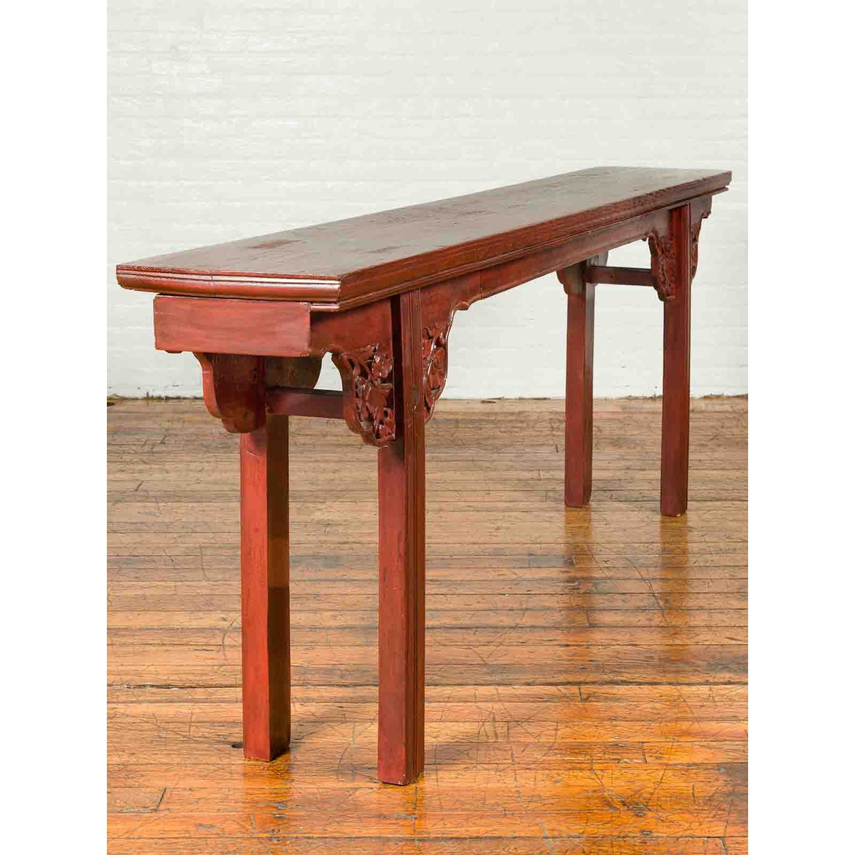 Ming Dynasty Style Chinese Elm Sang de Bœuf Console Table with Carved Apron-4. Asian &amp; Chinese Furniture, Art, Antiques, Vintage Home Décor for sale at FEA Home