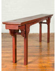 Ming Dynasty Style Chinese Elm Sang de Bœuf Console Table with Carved Apron-4. Asian & Chinese Furniture, Art, Antiques, Vintage Home Décor for sale at FEA Home