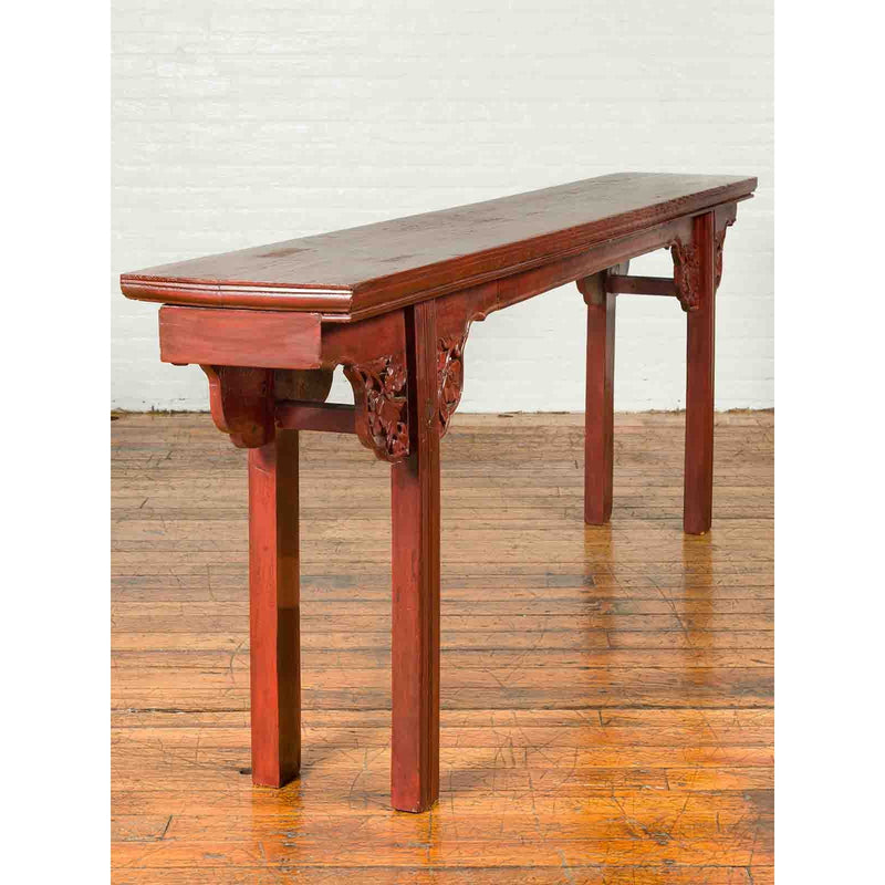 Ming Dynasty Style Chinese Elm Sang de Bœuf Console Table with Carved Apron-YN6658-4. Asian & Chinese Furniture, Art, Antiques, Vintage Home Décor for sale at FEA Home