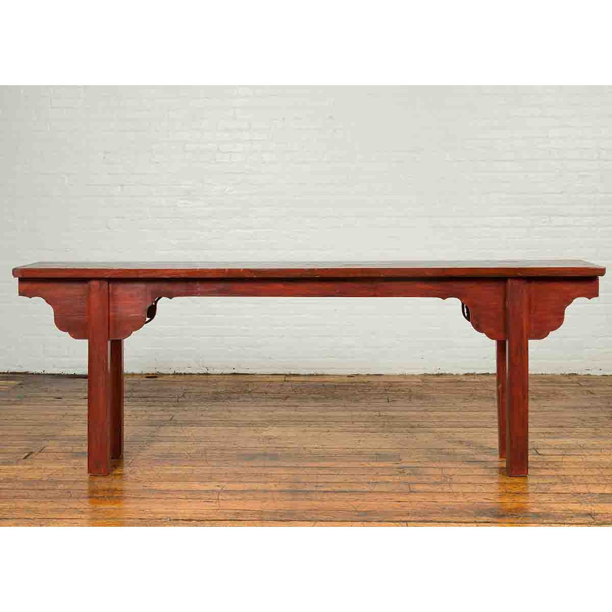 Ming Dynasty Style Chinese Elm Sang de Bœuf Console Table with Carved Apron-7. Asian &amp; Chinese Furniture, Art, Antiques, Vintage Home Décor for sale at FEA Home