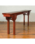 Ming Dynasty Style Chinese Elm Sang de Bœuf Console Table with Carved Apron-6. Asian & Chinese Furniture, Art, Antiques, Vintage Home Décor for sale at FEA Home